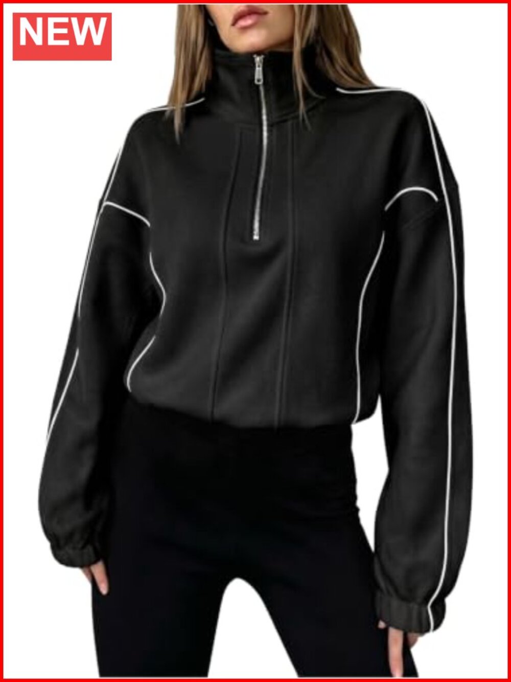 Womens Casual Half Zip Sweatshirt High Neck Loose Pullover Top